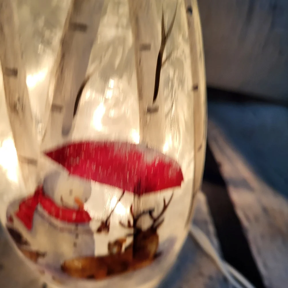 Stony Creek lighted glass jar. Snowman/deer